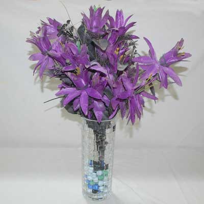 "Artificial Flower with Crystal Vase (Violet) - code FV07 - Click here to View more details about this Product